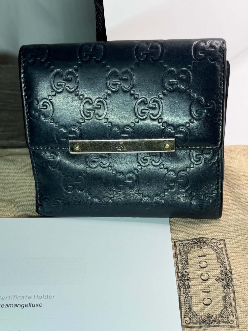 Gucci Guccissima Metal Bar French Flap Wallet